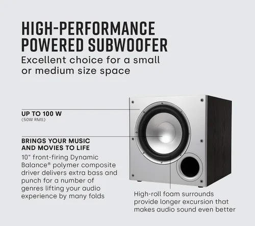Vista 8 de Polk Audio PSW10 - Subwoofer amplificado de 10 pulgadas para audio doméstico - Tecnología Power Port, hasta 100 vatios, graves potentes en diseño