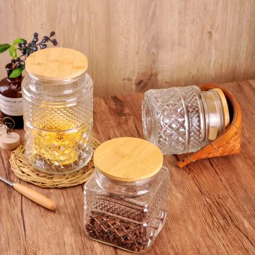 Vista 6 de WHJY Recipiente de almacenamiento de vidrio con tapa, tarros de vidrio herméticos, recipiente de té de granja, tarro de golosinas para perros