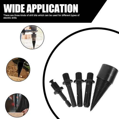 Vista 3 de 5pcs Wood Drill Bit Firewood Splitter Cone Set Heavy-Duty Black Steel Splitter Drill Bits for Firewood Splitting and Woodworking for Home Use