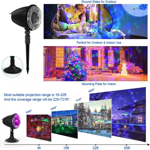 Vista 5 de Proyector de luces navideñas de Halloween para exteriores, luces de proyector de vacaciones con control remoto y temporizador, 10 colores Aurora