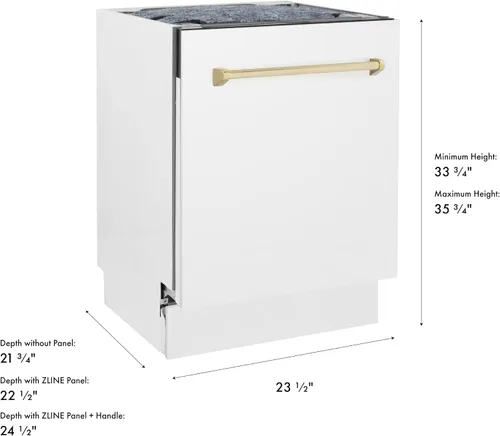 Vista 3 de ZLINE Autograph Edition - Lavavajillas de bañera alta con control superior de 24 pulgadas, color blanco mate con mango dorado, 51dBa (DWVZ-WM-24-G)