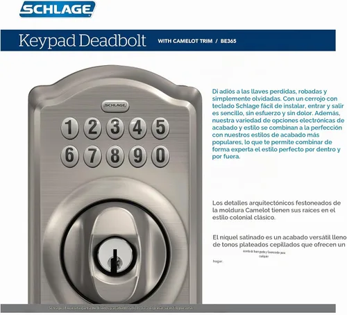 Vista 7 de Schlage - Cerradura electrónica para teclado, borde Camelot, bronce envejecido
