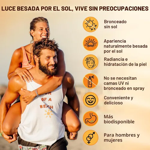 Vista 6 de Gomitas bronceadoras con astaxantina para mujeres y hombres Suplemento de bronceado sin sol con betacaroteno, licopeno, colágeno y vitaminas