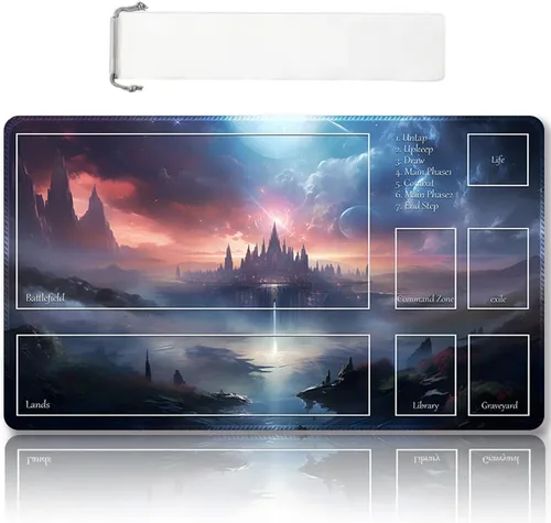 Vista 37 de DAUXID Tapete de Juego MTG Cosido Premium con Zonas y Respaldo de Goma Antideslizante, Tapete de Juego TCG para MTG y Otros Juegos de Cartas, Diseño