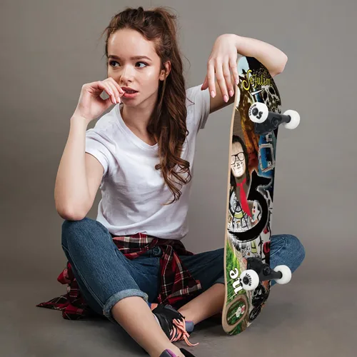 Vista 9 de 31 x 8 Inch Complete Skateboard 7 Layer Canadian Maple Double Kick Deck Concave Cruiser Trick Skateboard for Boys Girls Teens Adults Beginner