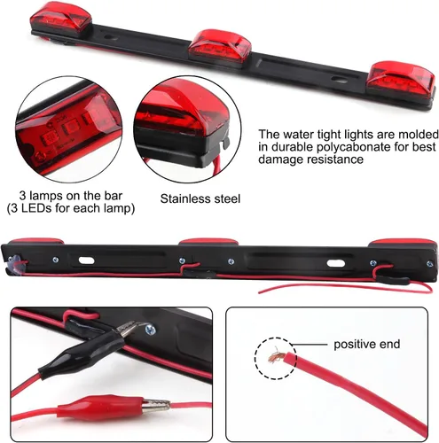 Vista 4 de Kit de luces LED sumergibles para remolque de barco de 12 V, luz LED rectangular de parada de freno y giro con luces de marcador ámbar reflejo