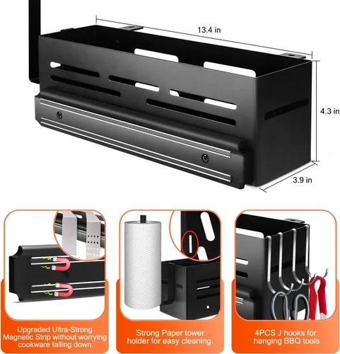 Vista 2 de Organizador de parrilla para parrilla Blackstone de 28/36 pulgadas, soporte para accesorios de barbacoa con tira magnética y soporte para toallas