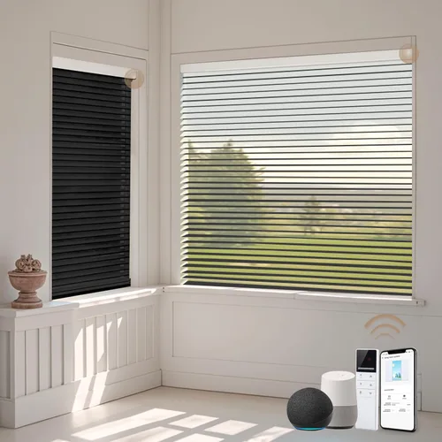 Vista 11 de TIPIACE - Persianas motorizadas Shangri-la compatibles con Alexa (blanco-Z601) Motorized Design with Remote & Alexa Voice Control, 60% blackout