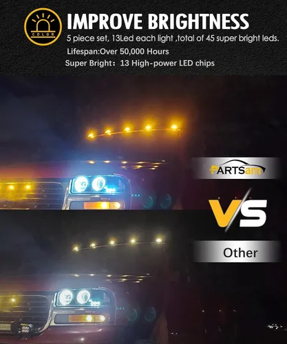 Vista 7 de Partsam Luz de marcador de cabina, lente ahumada, forma de ojo ámbar, 13 luces LED para techo de cabina [ajuste universal] compatible con camionetas