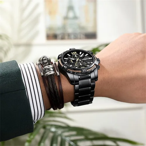 Vista 6 de NIBOSI Men's Watch Analog Quartz Military Watch for Men Business Chronograph Sport Waterproof Stainless Steel Wrist Watch Calendar
