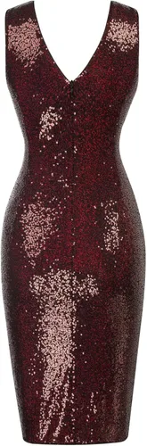Vista 2 de GRACE KARIN Vestido de fiesta sexy con lentejuelas brillantes para mujer, vestido de club, sin mangas, cuello en V, vestido de cóctel fruncido