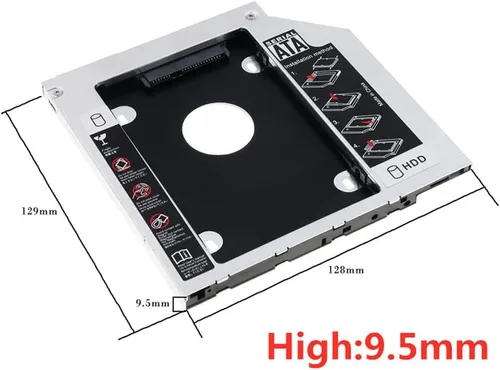 Vista 2 de Bahía óptica 2nd SATA HDD disco duro Caddy CD DVD-ROM para portátil portátil 0.374 in/ 0.500 in para elegir