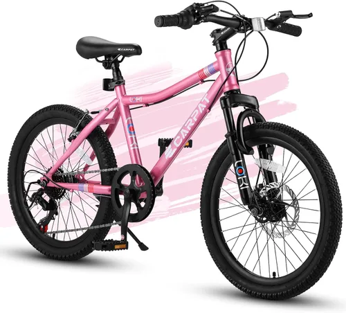 Vista 14 de Ecarpat Bicicleta de montaña para niños y niñas, 20 y 24 pulgadas, suspensión delantera, bicicleta de montaña todo terreno, bicicletas de montaña
