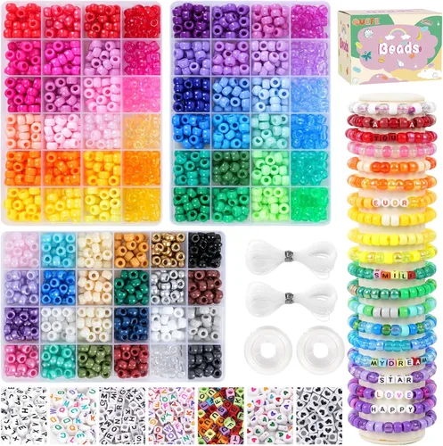 Vista 10 de QUEFE Kit de pulseras de 4680 piezas de cuentas de pony para hacer pulseras de amistad, juego de 120 colores de cuentas Kandi para hacer joyas, 3840