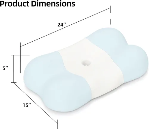 Vista 2 de Almohada cervical de espuma viscoelástica, soporte ergonómico de contorno para aliviar el dolor de cuello Azul y blanco