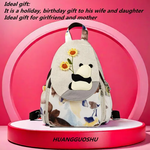 Vista 70 de HUANGGUOSHU Mochila de algodón tejida de algodón bohemio con bordado de lona estilo bohemio con múltiples bolsillos retro linda mochila cartera