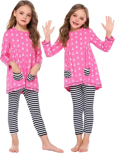 Vista 4 de Arshiner Conjuntos de ropa para niñas pequeñas, conjuntos de 2 mallas superiores de conejito