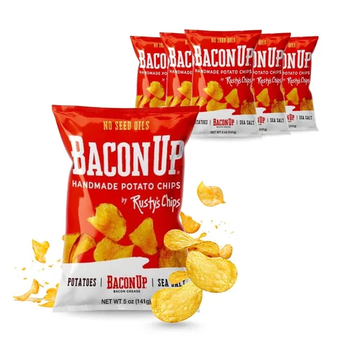 Vista 8 de Bacon Up by Rusty's Chips - Papas fritas de tocino hechas a mano, sin aceites de semillas, sin gluten, sin conservantes, sin OMG, 5 onzas