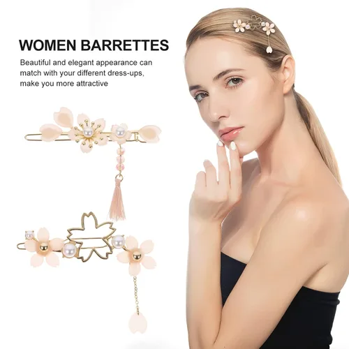 Vista 2 de 2 pinzas para el pelo con perlas dulces, alfileres de aleación para el cabello, pasadores para mujeres, niñas y adolescentes