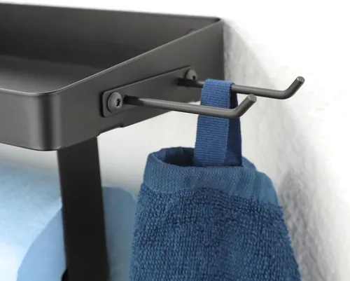 Vista 6 de Soporte de toallas de papel ZUNTO para garaje con estante, estante de toallas de papel de acero inoxidable negro con ganchos, soporte de toallas