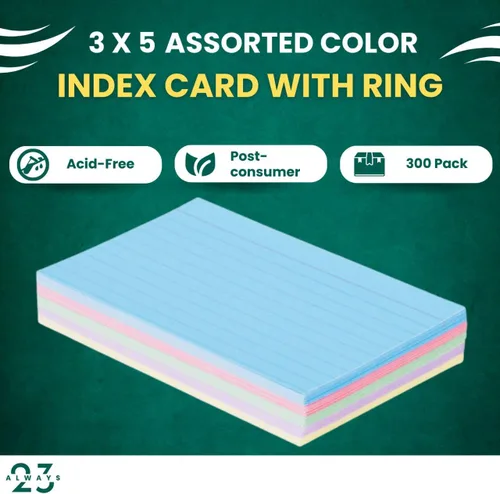 Vista 2 de Always23 Tarjetas de índice con rayas de 3 x 5 pulgadas, colores surtidos, tarjetas de índice multicolor a rayas, tarjetas de notas para escuela