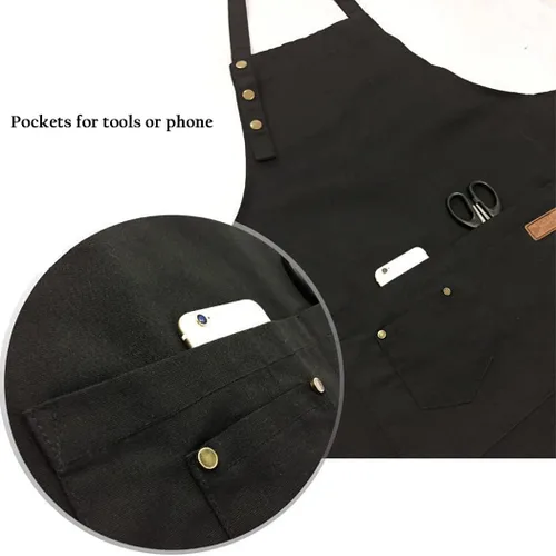 Vista 6 de Delantal personalizado para hombres y mujeres, delantales de lona de cocina personalizados con bolsillos, nombre, texto, logotipo, imagen