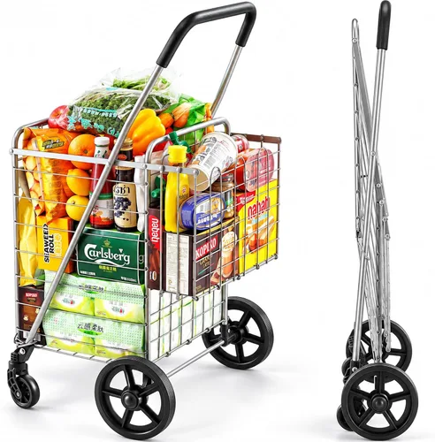 Vista 12 de Wellmax Heavy Duty Grocery Cart, Metal Folding Shopping Cart, 160 lb Max
