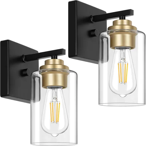 Vista 24 de VerRon Juego de 2 apliques de pared para baño, lámparas modernas de tocador, faroles de montaje de bronce cepillado al óleo, luces de pared