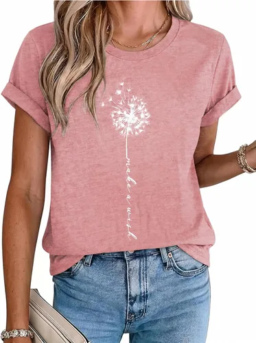 Vista 8 de MaQiYa - Camiseta de verano con estampado de diente de león para mujer, diseño vintage Negro