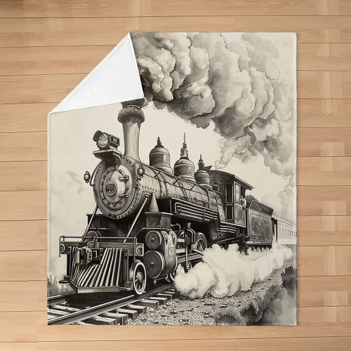 Vista 3 de Erosebridal Manta de tren vintage de 40 x 50 pulgadas, manta de franela con locomotora de tren campestre para niños, adolescentes y adultos, manta