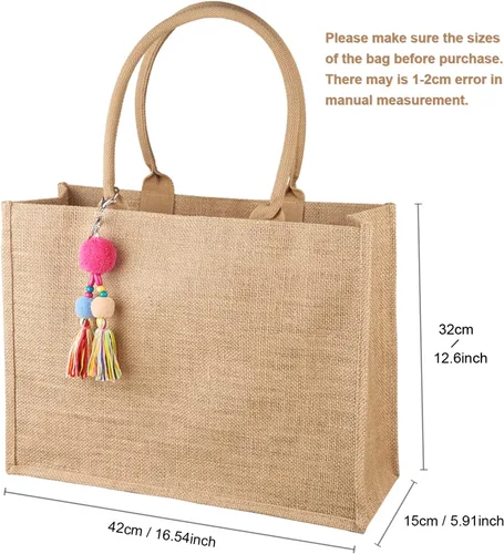 Vista 7 de FITDON Jute Canvas Tote Bag Women, Large Jute Bag Beach Bag Foldable Waterproof Shopping Bags Handbag for Picnic Travel Beach