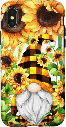 Vista 5 de iPhone 16 Gnomo de girasol con sombrero de cuadros de búfalo para niñas de moda lindo caso