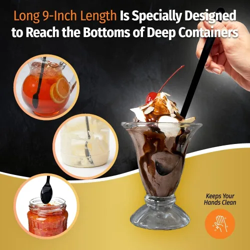 Vista 5 de Cucharas largas de plástico – 9 pulgadas – Cuchara de mango largo resistente para agitar, cucharas de café negro – Espresso, cuchara de té helado