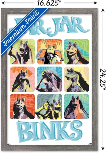 Vista 3 de Trends International Star Wars: The Phantom Menace - Jar Jar Binks Grid - Póster de pared, 22.4 pulgadas de largo x 14.7 pulgadas, versión enmarcada