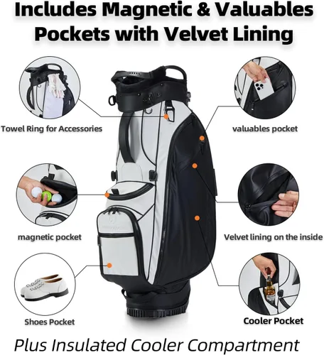 Vista 7 de Pure Series - Bolsa de golf de piel sintética fácil de limpiar con separadores de 14 vías, anillo de toalla con abridor de botellas integrado