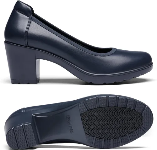 Vista 2 de DREAM PAIRS Zapatos de tacón bajo para mujer, con puntera cerrada, cómodos, con punta redonda, para boda