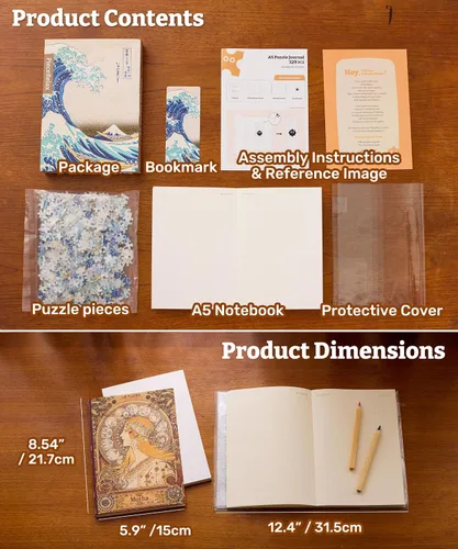 Vista 7 de PieceRelax Diario de rompecabezas 3D A5 para adultos, cubierta de plástico para libro de rompecabezas de 300 piezas (incluye cuaderno), Alphonse
