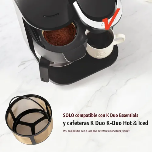 Vista 3 de Filtro de café reutilizable para K-Duo Hot & Iced(Gen 2) K-Duo Essentials y cerveceras 8-12 tazas de café de malla dorada
