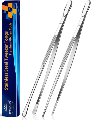 Vista 15 de JETKONG 2 pinzas para alimentos de 9 pulgadas, pinzas de cocina de acero inoxidable, pinzas de cocina (negro)
