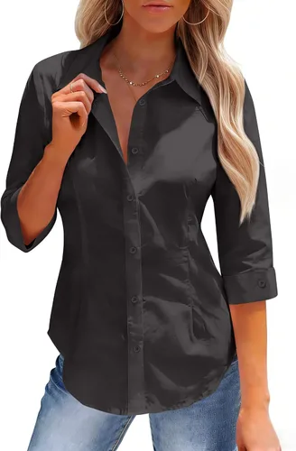 Vista 13 de siliteelon Button Down Shirts for Women: Slim Fit Stain Shield 3/4 Sleeve Dress Shirt Formal Work Button Up Blouses