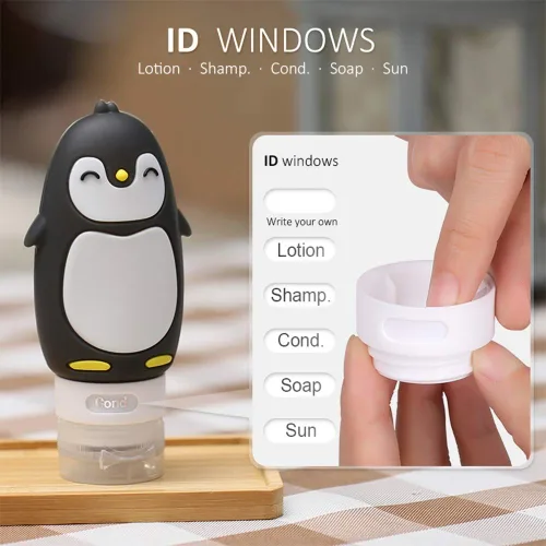 Vista 2 de Tvoip 3pcs 2.0 fl oz/3.0 fl oz/3.4 fl oz portátil de dibujos animados animales pequeños monstruos pingüino pato silicona viaje caso organizador