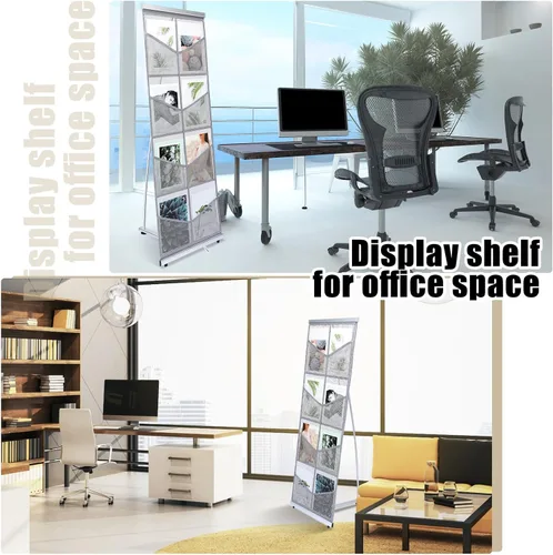 Vista 6 de Outus Soporte de malla para folletos de literatura con 8 bolsillos, portátil, para revistas, enrollable, ligero, para el suelo, catálogo, oficina