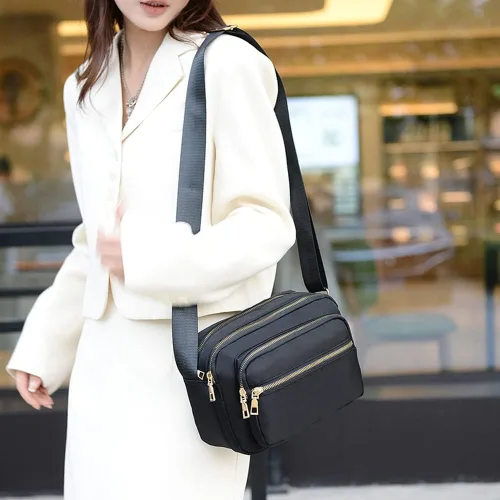 Vista 7 de DIHKLCIO Bolsos cruzados de nailon para mujer, monederos y bolsos de mano, bolsas de mensajero casuales para mujer, bolso cruzado negro impermeable
