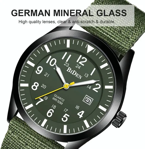 Vista 8 de Relojes militares para hombre, reloj militar militar de cuarzo analógico impermeable para hombre, pantalla de fecha, nailon táctico, deportes