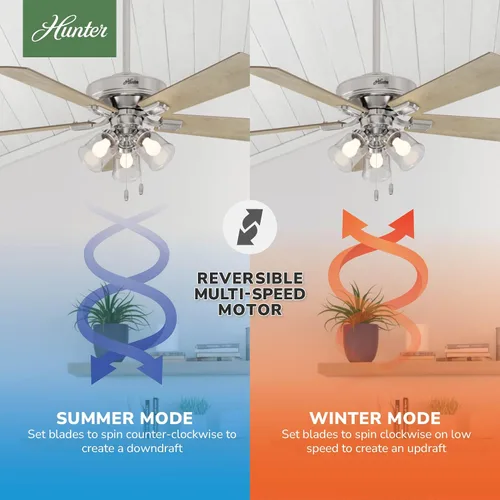 Vista 4 de Hunter - Ventilador de techo de interior de 52 pulgadas con luces LED y cadena de tracción, ventilador de techo de montaje estándar, 5 cuchillas