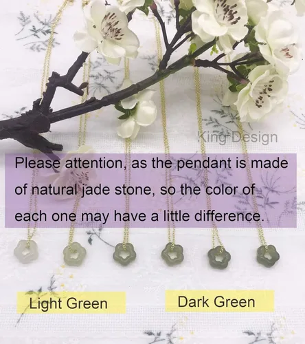 Vista 6 de Womens Dainty Natural Green Jade Crystal Stone Necklace, Star Donut Gemstone Choker Flower Pendant with 16 inches Stainless Steel Chain, Gift for
