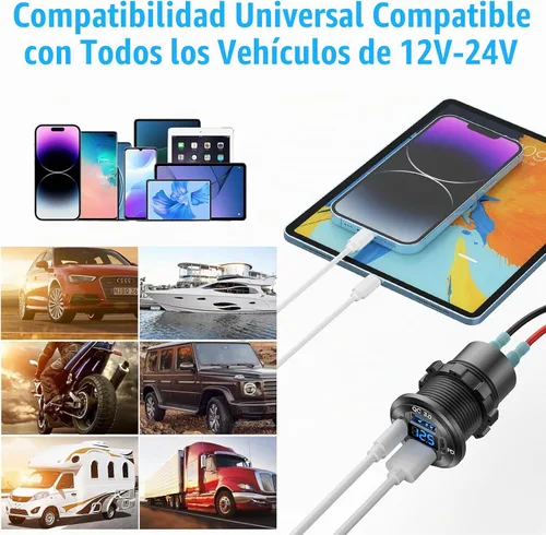 Vista 7 de Toma de corriente USB de 78 W 12 V con 4 puertos para cargador de automóvil, doble PD USB C y cargador de aluminio de doble puerto de carga rápida