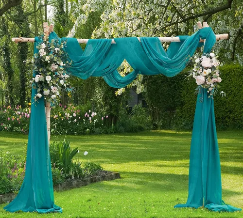 Vista 17 de Warm Home Designs Paquete de Tela para Arco de Boda Tiene 2 Scarves de 216 Pulgadas (18 Pies) en Tela Azul Marino y Blanco para Ceremonia de Boda