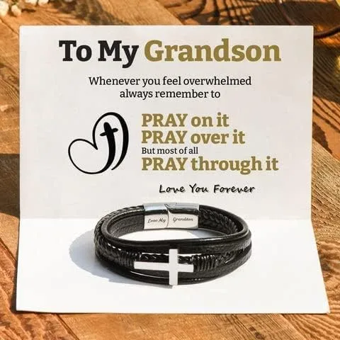Vista 3 de Svana to My Sonnison - Pulsera de cuero trenzado de doble fila de acero inoxidable para hombre, pulsera inspiradora de cuerda de cuero, pulsera