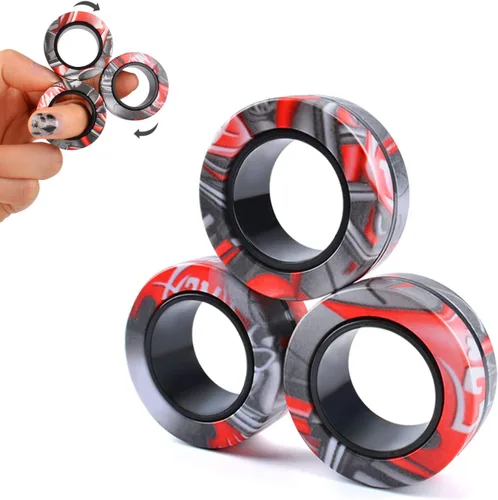 Vista 7 de Juego de 3 piezas de anillos magnéticos fidget, juguetes magnéticos fidget ideales para TDAH y ansiedad para adultos, anillos spinner fidget